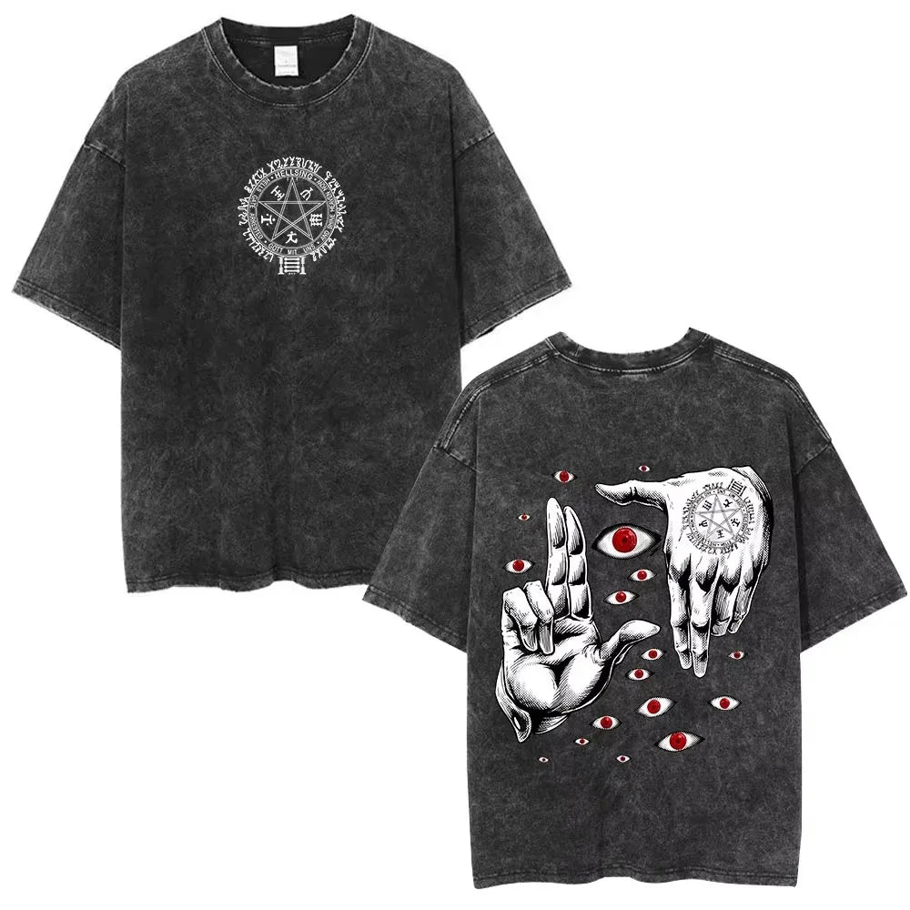 Washed Oversized T Shirt Hellsing Alucard Graphic Women Men Vintage Manga T-shirts Street Cotton Tshirt Harajuku Male Feamel Tee