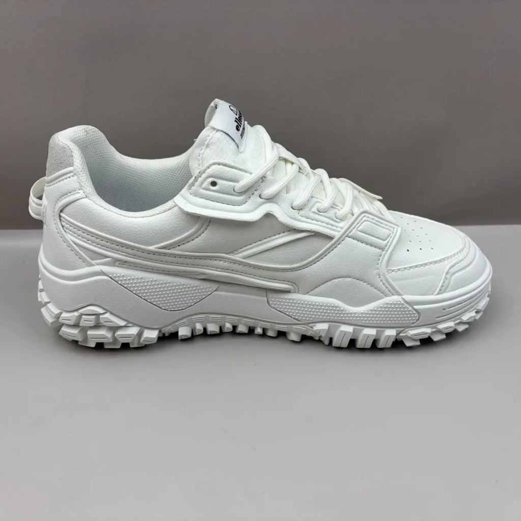 2026 Retro Tech White Sneakers - Chunky Sole, Non-Slip Couple Casual Skate Shoes for Men & Women