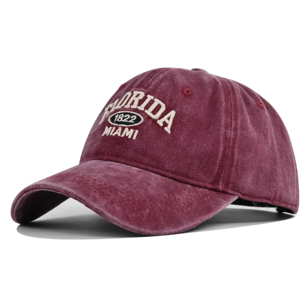 Vintage Washed Cowboy Baseball Cap for Men Women FLORIDA Embroidery
