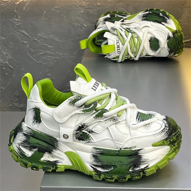 Chunky Sneakers Mens Designer Tire Sole Sport Shoes Fashion Casual Microfiber Leather
