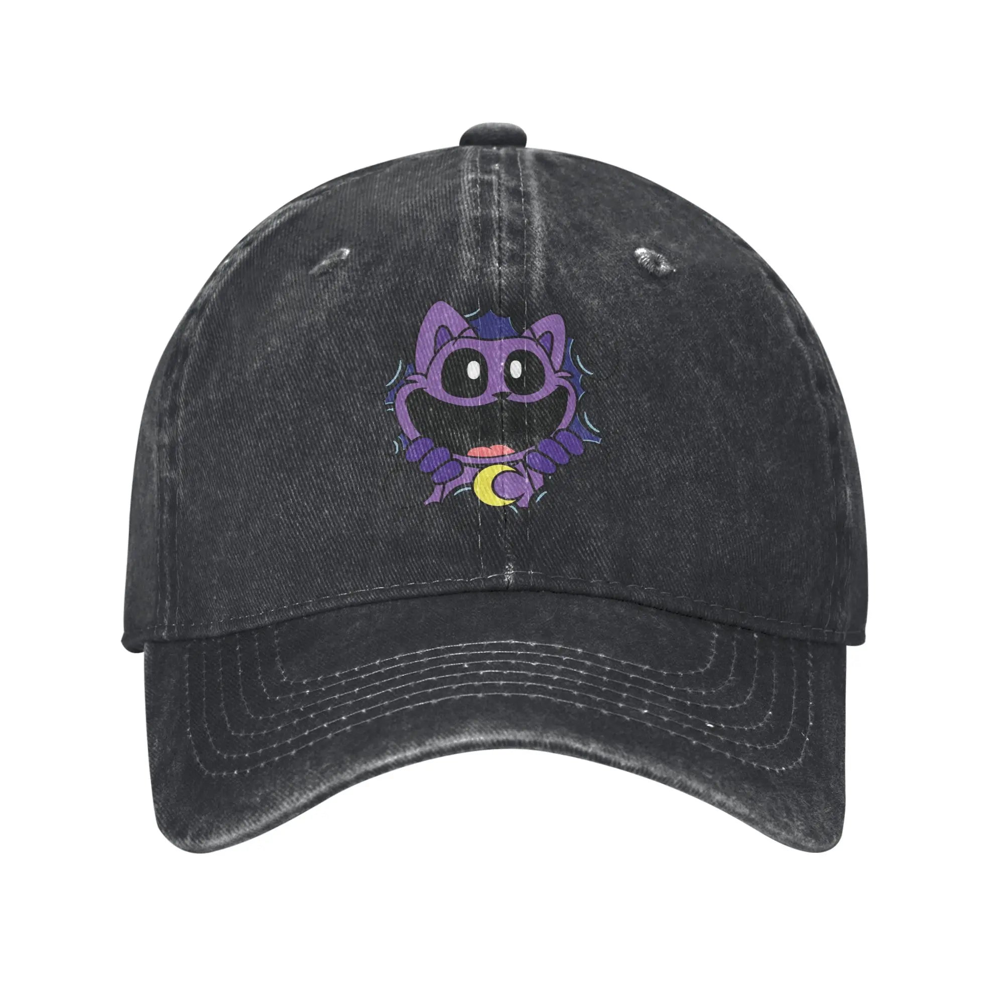 Vintage Catnap Cartoon Baseball Cap for Men Women Distressed Denim Washed