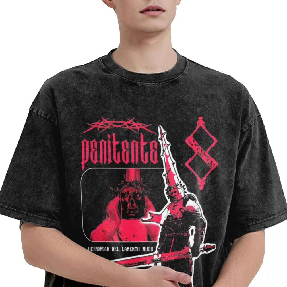 Oversized Washed T Shirts Silent Hill Vintage Cotton T-Shirts Blasphemous Fashion
