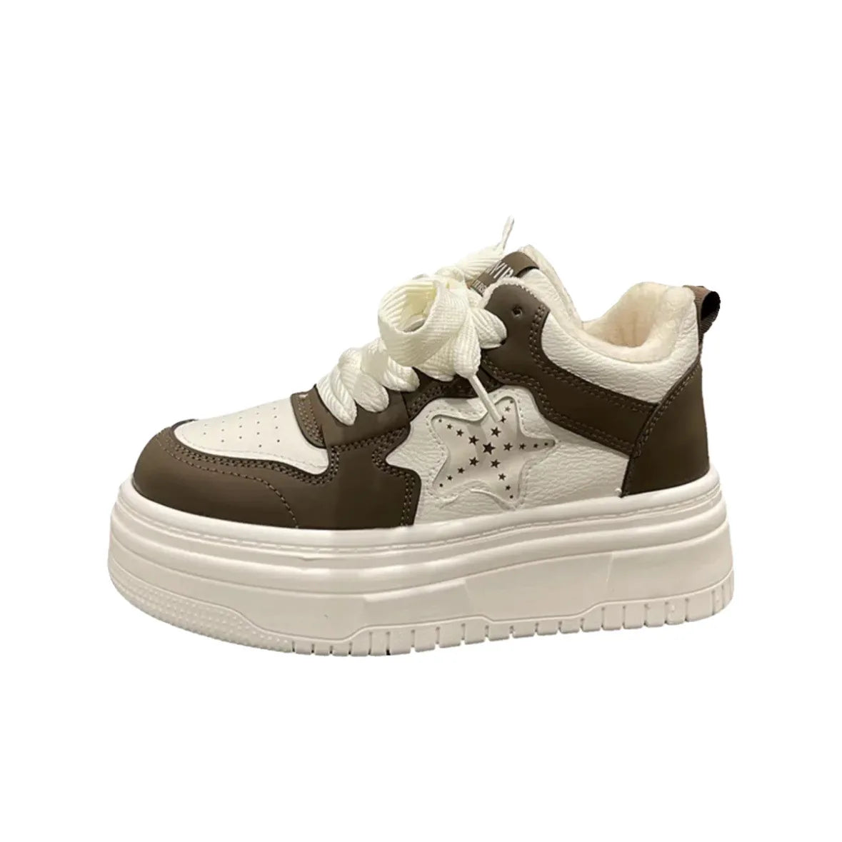 Retro Casual Best - Selling Brown - White Chunky Sneakers, Star Accent & Lace - Up