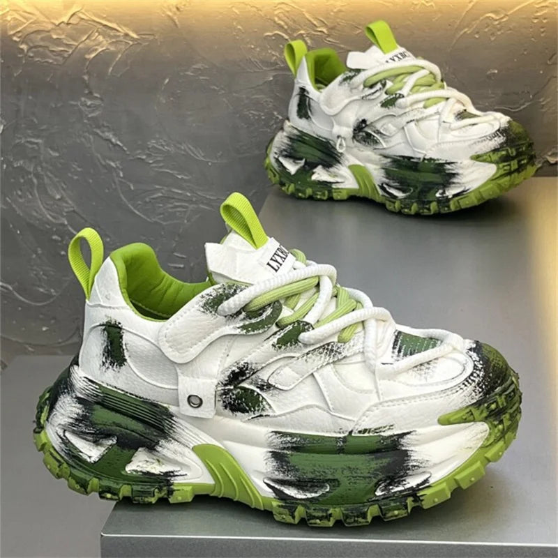 Chunky Sneakers Mens Designer Tire Sole Sport Shoes Fashion Casual Microfiber Leather