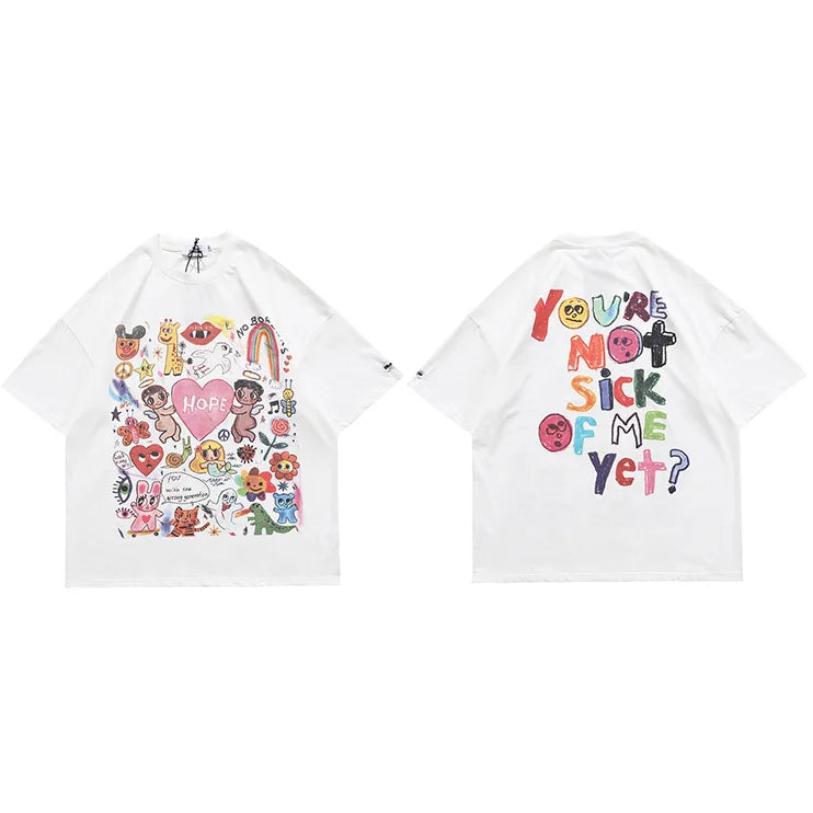 Men Oversize T Shirt Hip Hop Streetwear Painting Letter Heart Rainbow Angels Graphic Tshirt Harajuku Cotton T-Shirt Unisex