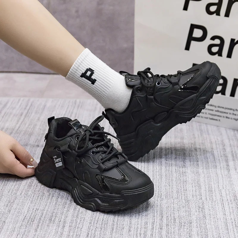 2025 Chunky Womens Leather Sneakers Casual Sports Shoes Female