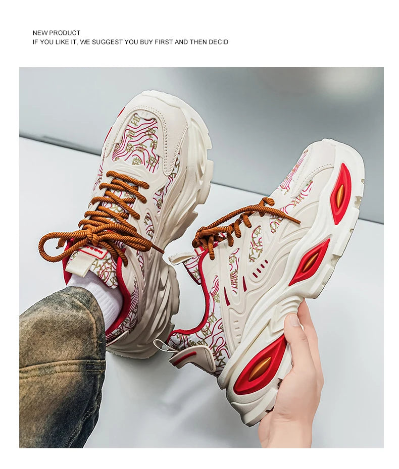 Chunky Sneakers Mens Original Designer Sports Shoes Fashion Casual Leather Fabric