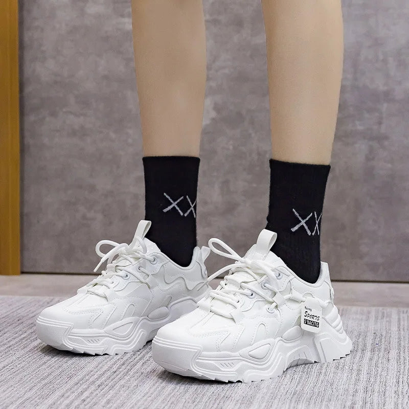 2025 Chunky Womens Leather Sneakers Casual Sports Shoes Female