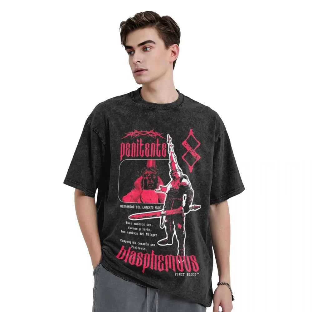 Oversized Washed T Shirts Silent Hill Vintage Cotton T-Shirts Blasphemous Fashion