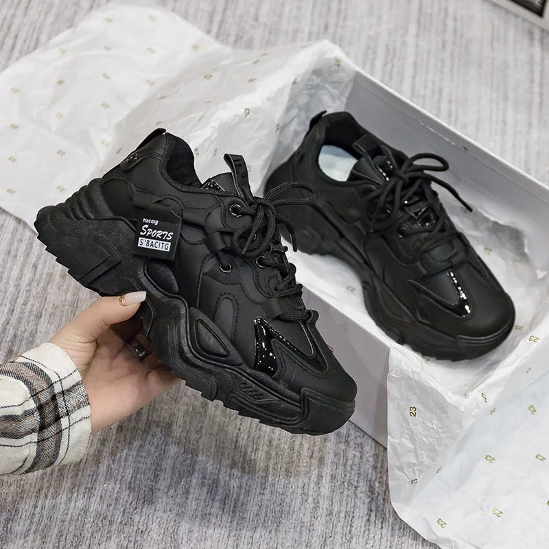 2025 Chunky Womens Leather Sneakers Casual Sports Shoes Female