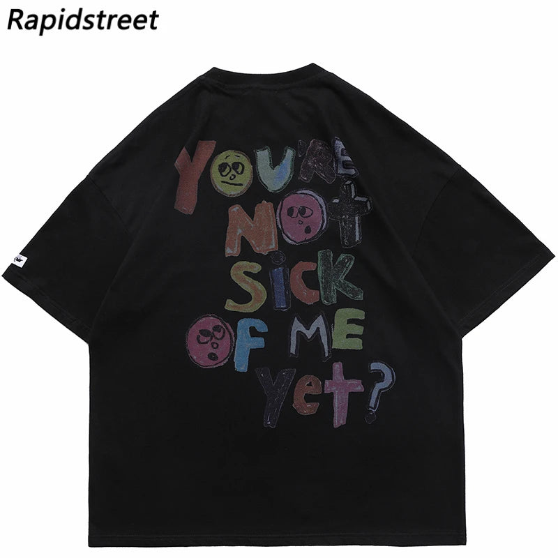 Men Oversize T Shirt Hip Hop Streetwear Painting Letter Heart Rainbow Angels Graphic Tshirt Harajuku Cotton T-Shirt Unisex