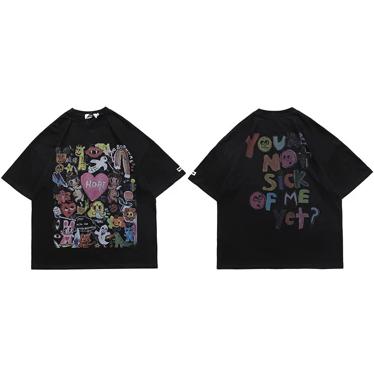Men Oversize T Shirt Hip Hop Streetwear Painting Letter Heart Rainbow Angels Graphic Tshirt Harajuku Cotton T-Shirt Unisex