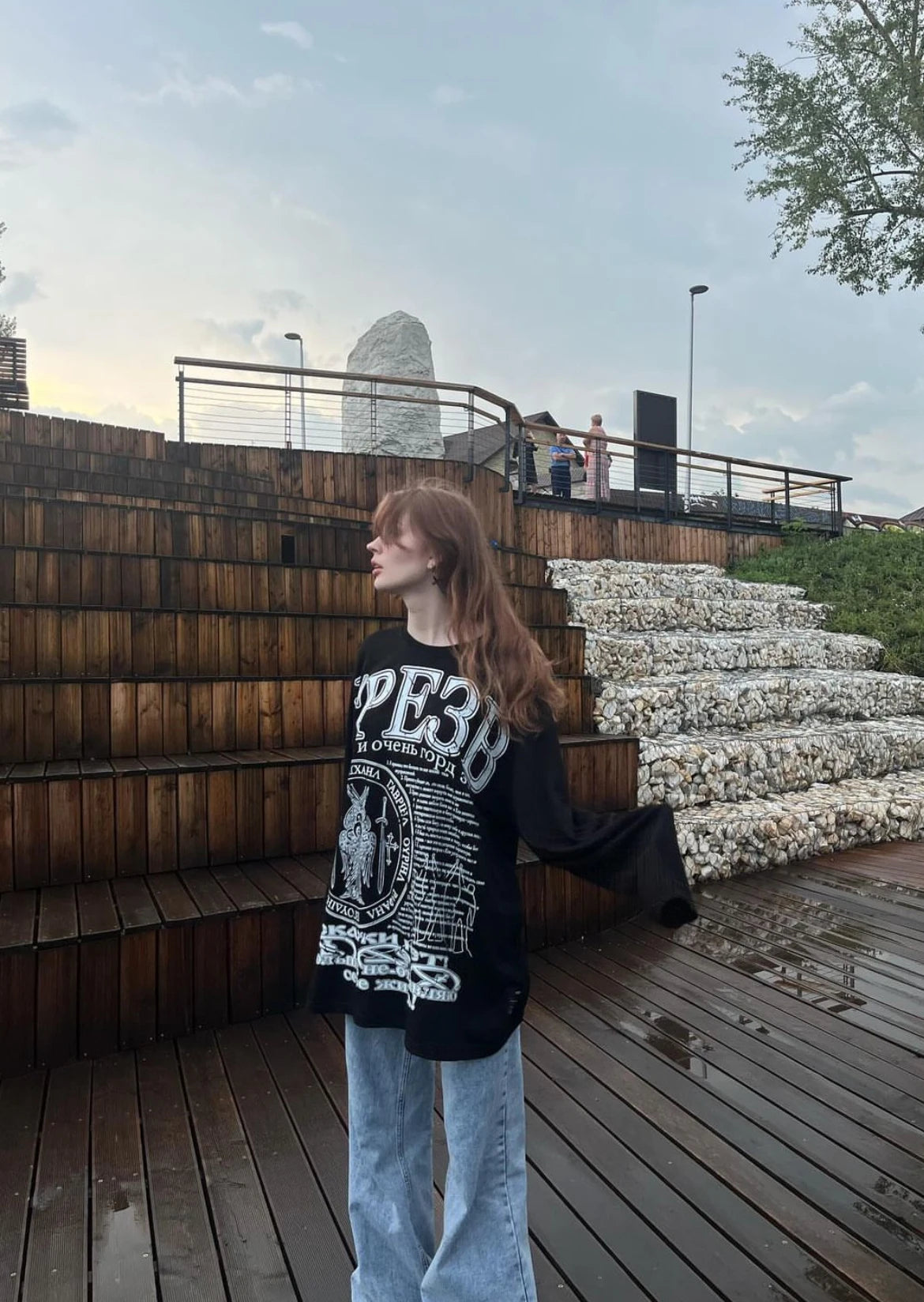Oversized Men T-Shirt Streetwear Sober Graphic Print Autumn Hip Hop Korean