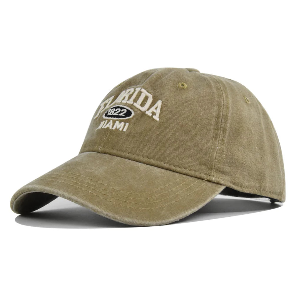 Vintage Washed Cowboy Baseball Cap for Men Women FLORIDA Embroidery