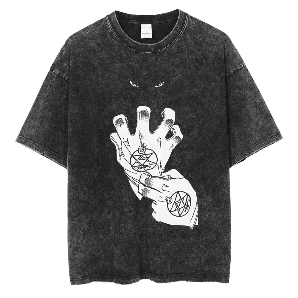 Washed Oversized T Shirt Hellsing Alucard Graphic Women Men Vintage Manga T-shirts Street Cotton Tshirt Harajuku Male Feamel Tee