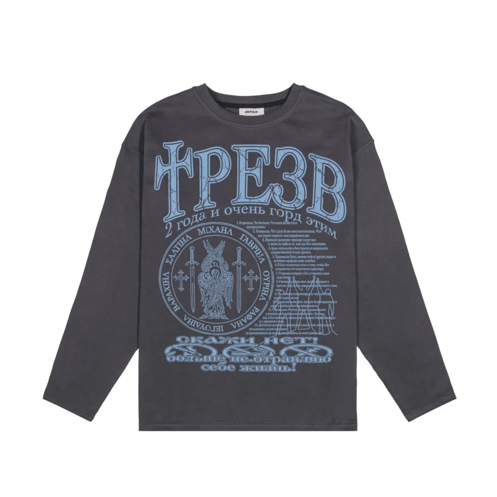 Oversized Men T-Shirt Streetwear Sober Graphic Print Autumn Hip Hop Korean