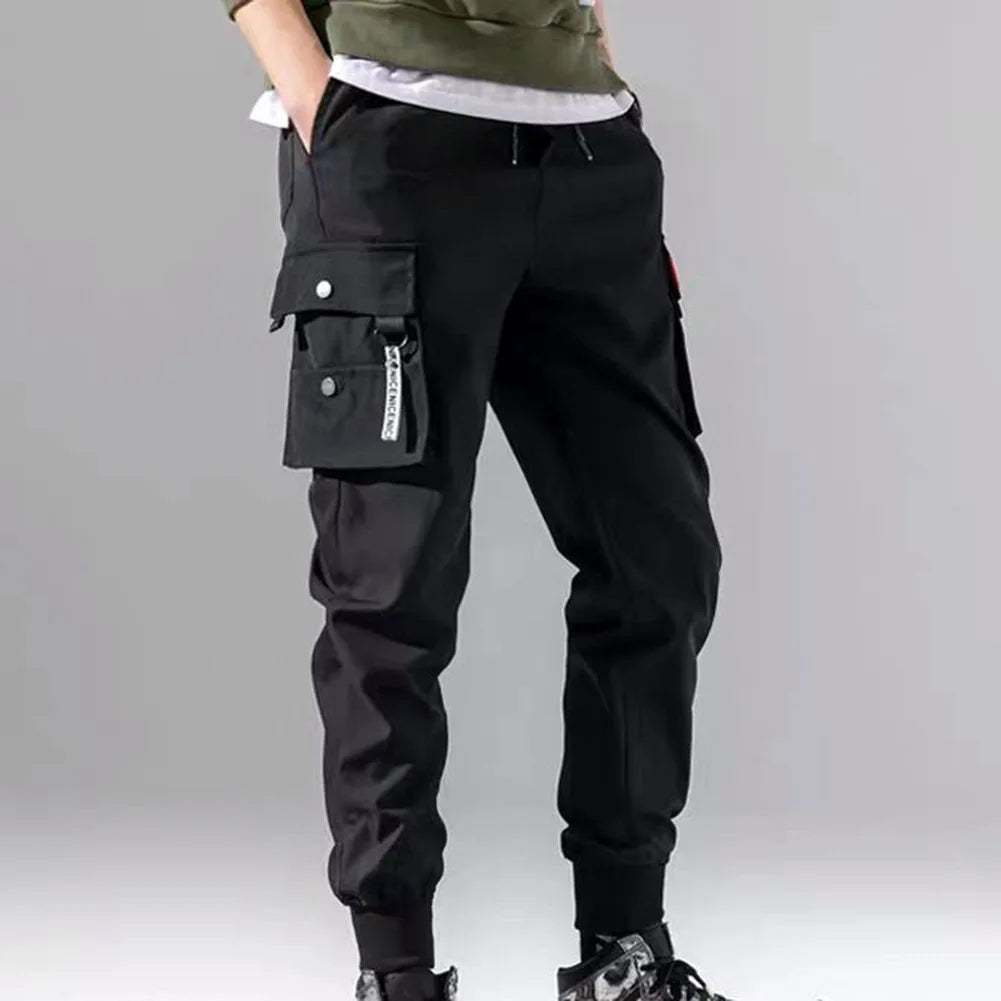 Mens Trendy Solid Cargo Pants Multi Pockets Hip Hop Joggers Trousers Sweatpants Outdoor Work Trousers Hiking Pants