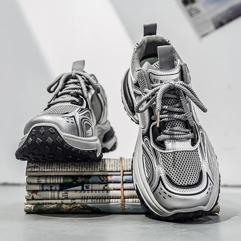 2026 NEW Trendy Unisex Chunky Dad Sneakers | Silver Black Retro Couple Shoes