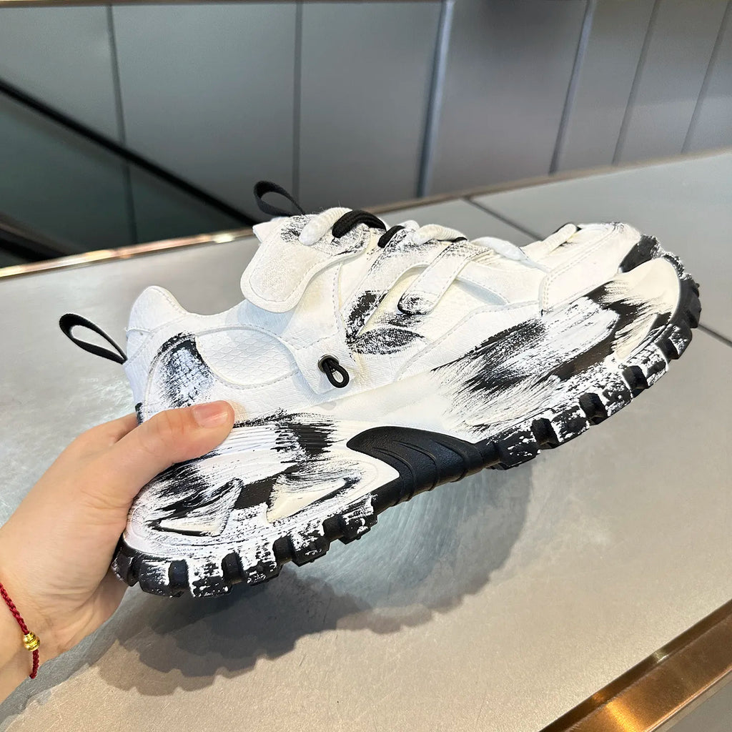 Chunky Sneakers Mens Designer Tire Sole Sport Shoes Fashion Casual Microfiber Leather