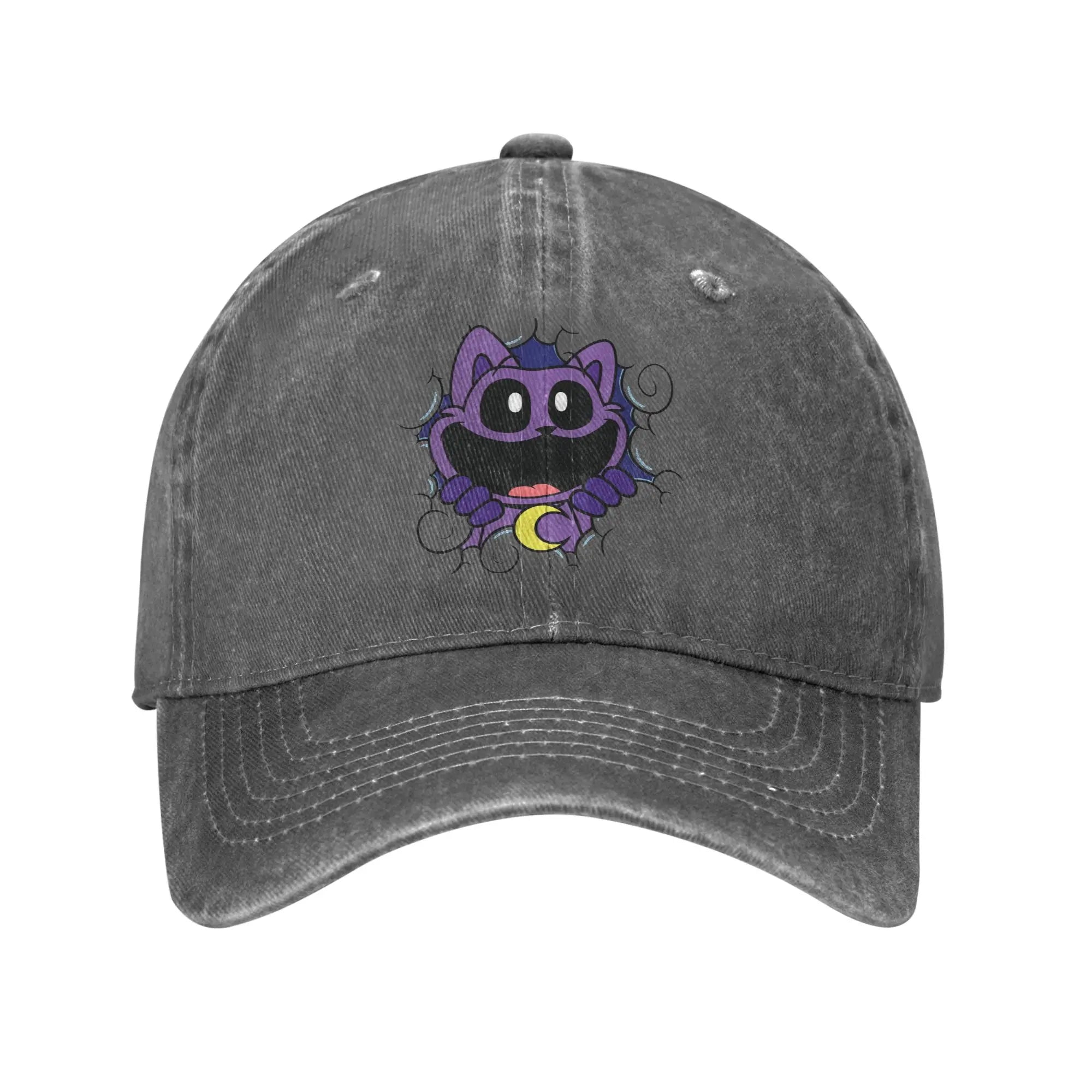 Vintage Catnap Cartoon Baseball Cap for Men Women Distressed Denim Washed