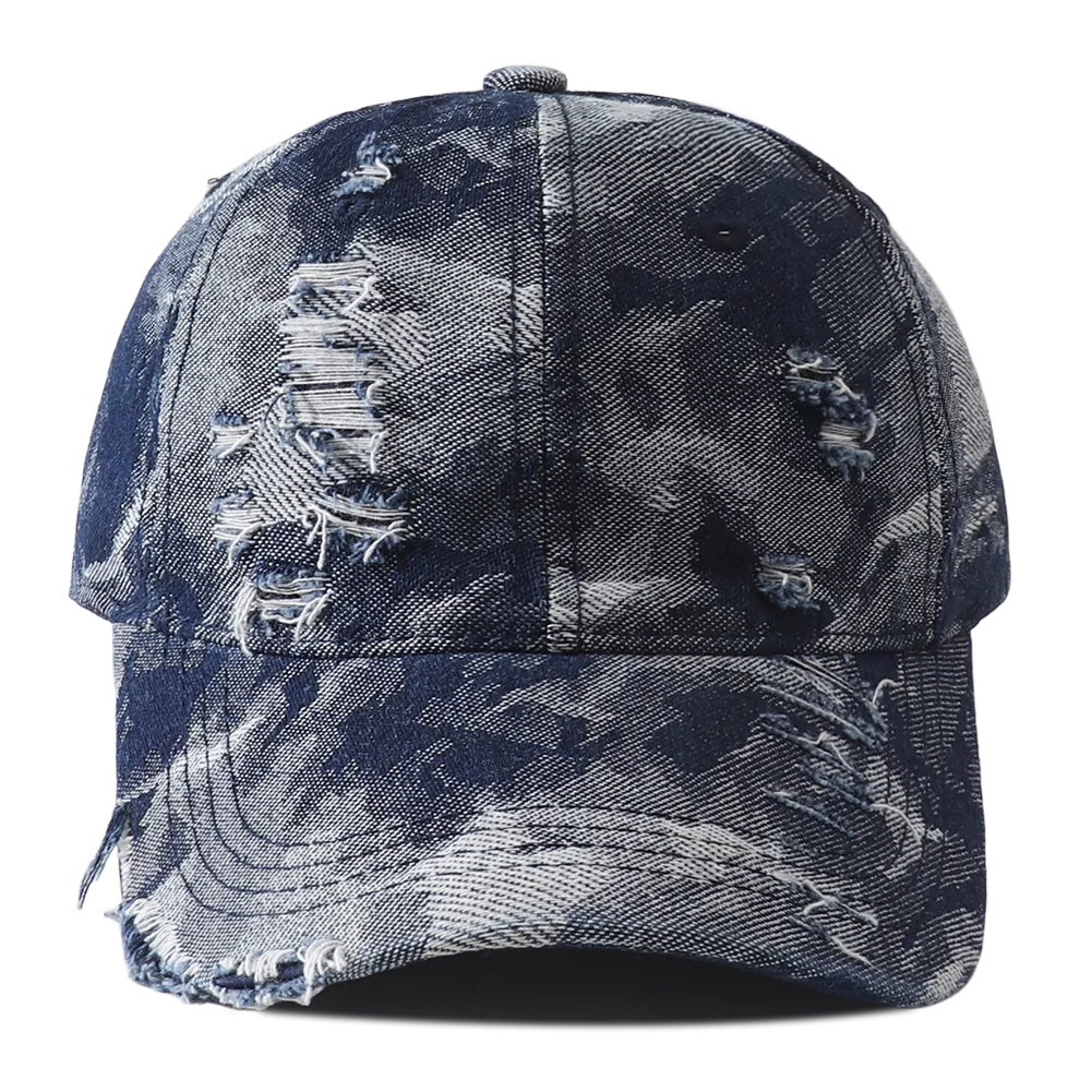 Vintage Distressed Denim Baseball Cap Adjustable Hip Hop Streetwear