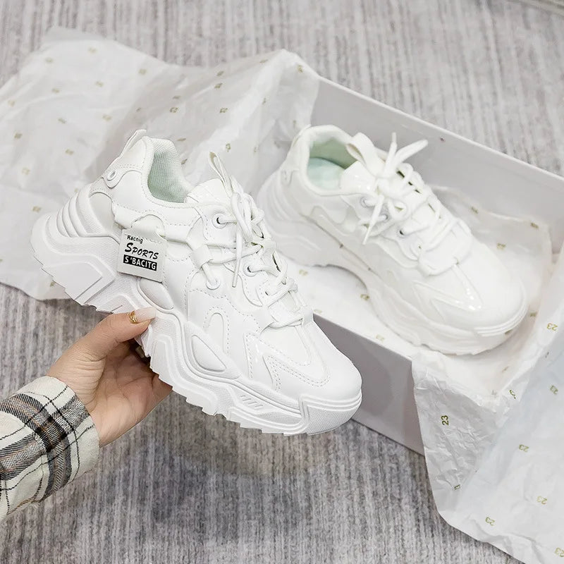 2025 Chunky Womens Leather Sneakers Casual Sports Shoes Female