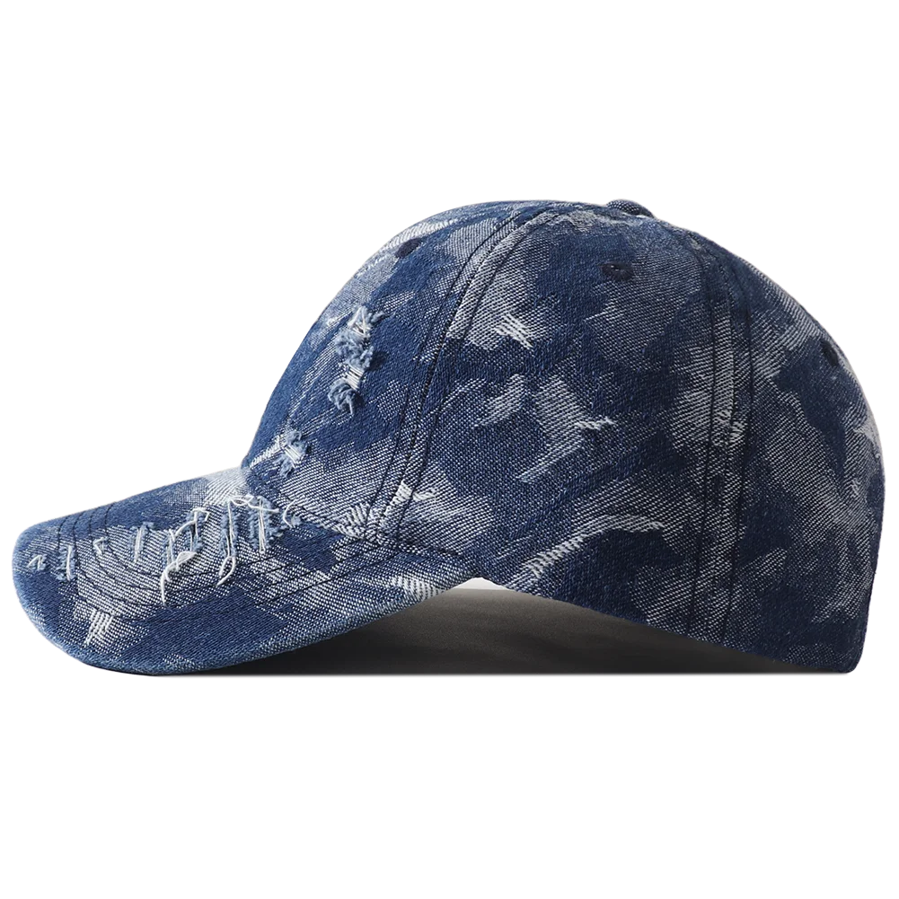 Vintage Distressed Denim Baseball Cap Adjustable Hip Hop Streetwear